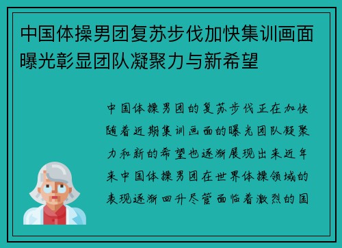 中国体操男团复苏步伐加快集训画面曝光彰显团队凝聚力与新希望